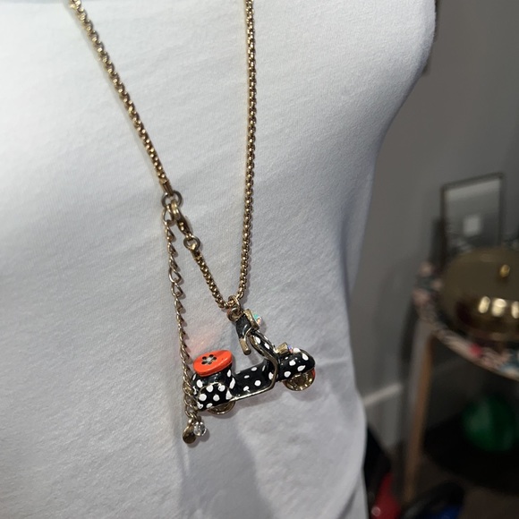 Betsey Johnson Mod Black & Orange Scooter w/ Spinning Wheels Pendant Necklace - Picture 3 of 9